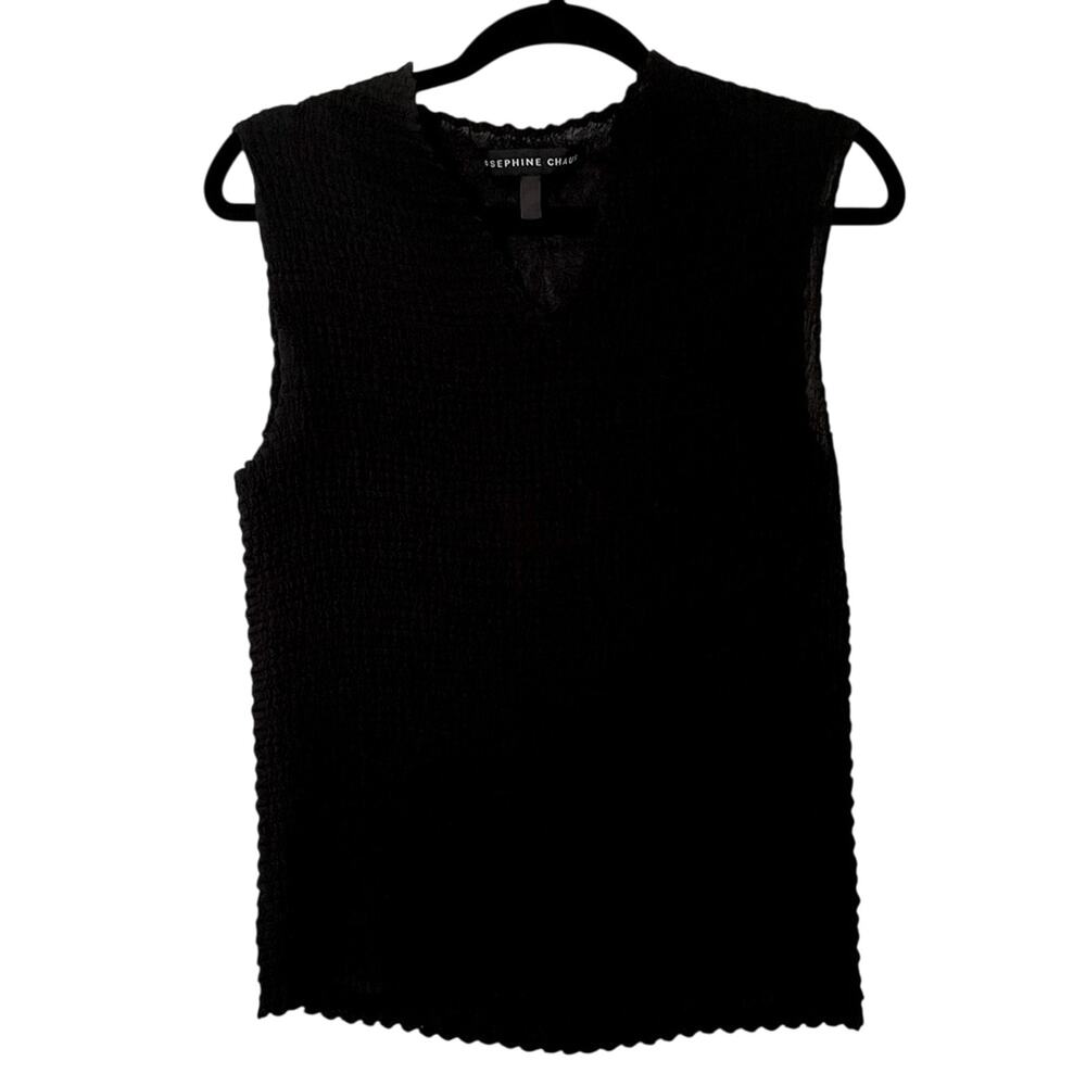 Josephine Chaus Black Gauze Ruffled Edge Sleeveless V Neck Stretch Blouse M